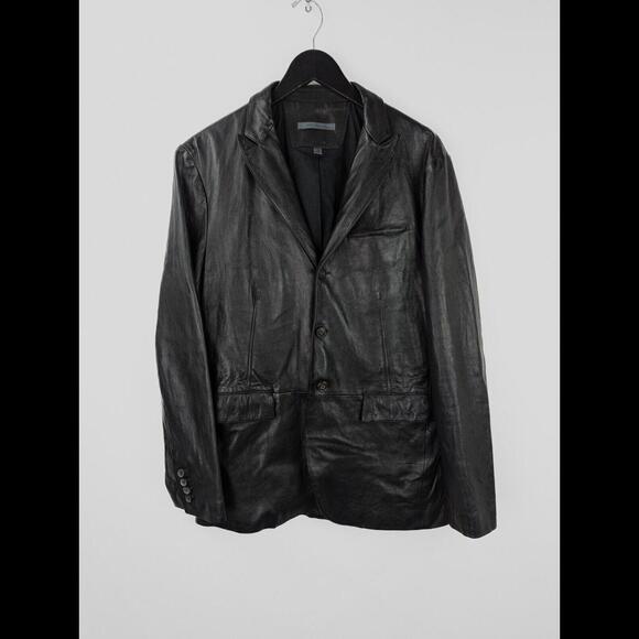 [SOLD] JOHN VARVATOS Men Sz US 40 IT 50 L Black Sheep Skin Leather Blazer Jacket - Picture 1 of 9